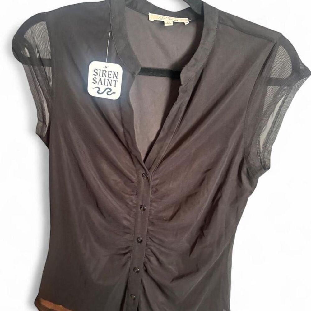 Women's Black Cap Sleeve Button Down Blouse Top sz XS